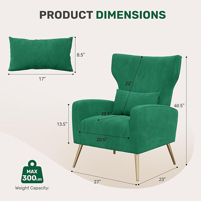 Nalupatio Modern Accent Chairs for Set of 2 Upholstered Velvet Fabric Reading Chair Mid Century Arm Chair Comfy Armchair for Living Room,Green
