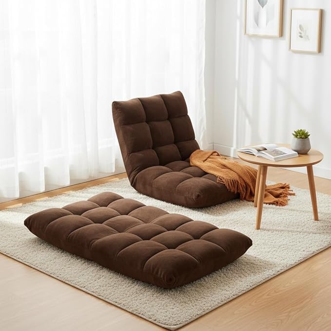 S AFSTAR Cushioned Floor Chair, 14-Position Adjustable Padded Lazy Recliner with Comfortable Back Support and Skin-Friendly Cover, Great for Reading, Playing Game, Meditating (Dark Coffee)