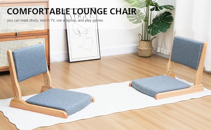 Japanese Floor Chair with Back Support, Foldable Meditation Chair, Legless Tatami Chair with Cushion, Floor Seat for Living Room, Bedroom, Bay Window (2, Dark Gray)
