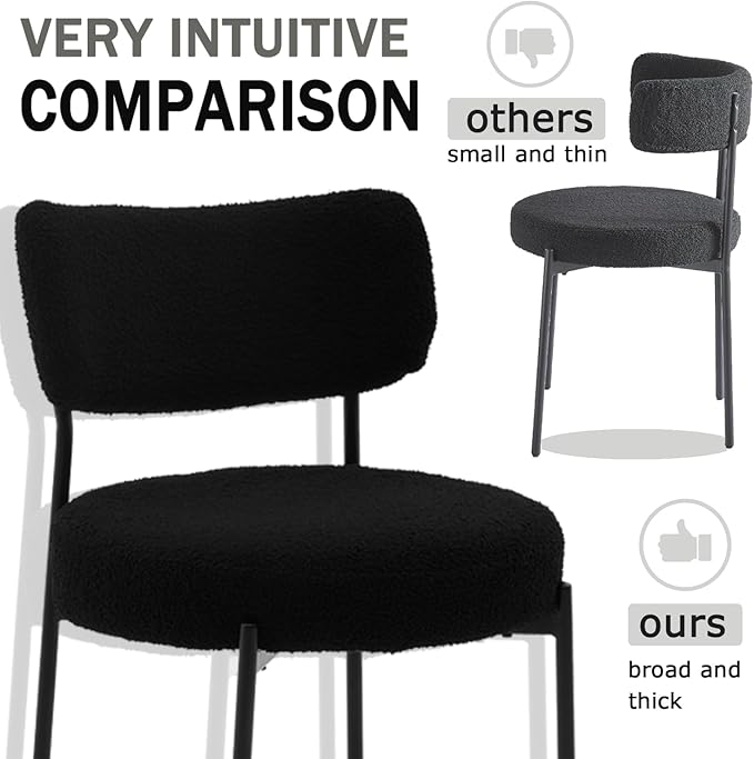 Stabrech Black Dining Chairs Set of 2, Dining Room Chairs with Curved Backrest, Modern Boucle Dining Chairs with Upholstered for Living Room (2,Black)