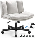 LEAGOO Criss Cross Chair with Wheels, Comfy Armless Desk Chairs with Tech Fabric, Wide Seat Cross Legged Office Chair, Height Adjustable Swivel Computer Task Chairs for Home Office, Bedroom, Make up