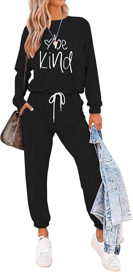 PRETTYGARDEN Women Fall 2 Piece Lounge Outfit Long Sleeve Tops High Waisted Jogger Pants Set Spring Travel Clothes Tracksuit