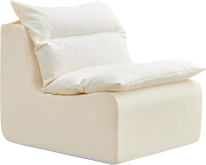 Single Chair Sofa Fully Compressed Lounge Chair with Backrest Polyester Orange White for Living Room Bedroom Compact Seating
