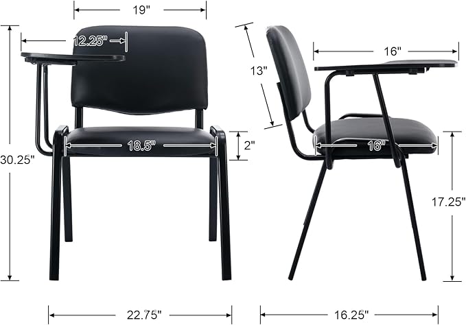 HNY Black Tablet Arm Chairs Set of 10, PU Comfort Office Waiting Room Guest Nesting Stacking Reception Chairs with Flip-Up Table Conference Chair for School Classroom Training Meeting Room