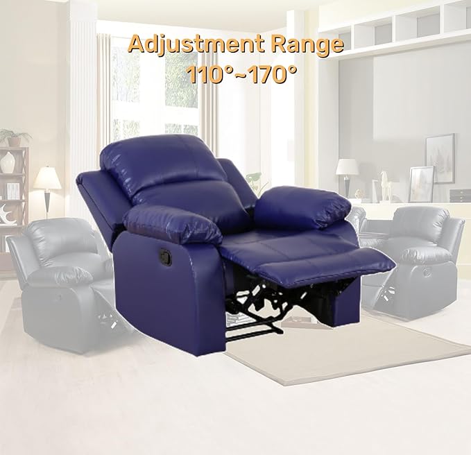 Caberryne Leather Recliner Chair for Living Room Furniture Set,Blue Leather Reclining Couch for Small Space/Rv, Wall Hugger Single Recliner/Home Theater Seating for House/Office(Chair)