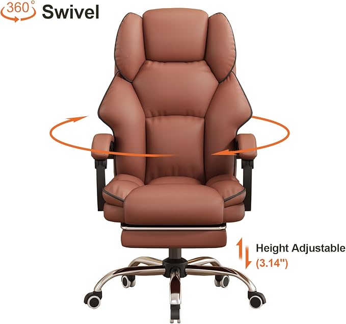 HDHNBA Office Chair High Back Executive Desk Chair Computer Gaming Chair with Foot Rest Swivel Work Chairs Ergonomic Office Chairs, Brown