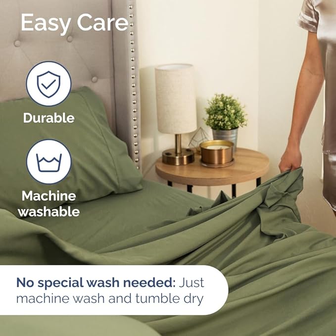 Extra Deep Pocket King Sheets - 4 Piece Breathable & Cooling Bed Sheets - Hotel Luxury Bed Sheet Set - Soft, Wrinkle Free & Comfy - Easily Fits Extra Deep Mattresses - Deep Pocket Sage Green Sheets
