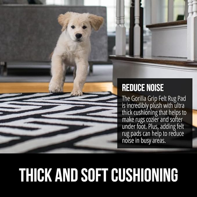 GORILLA GRIP Felt and Natural Rubber Stay in Place Slip Resistant Rug Pad, 1/8in Thick, 5x7 FT Protective Padding Under Area Rugs, Cushioned Gripper Pads, Carpet Runners, Hardwood Floors Protection