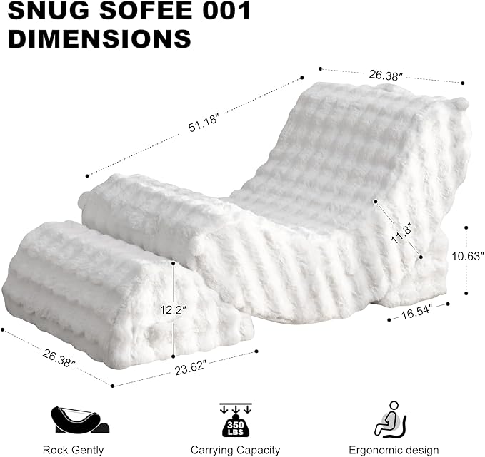 Gaint Bean Bag Chairs for Adults, Beanbag Lounge Filled with Memory Foam, Adjustable Angle, Velvet Fabric, with Detachable Footrest for Bedroom, Living Room and Nursery(White)