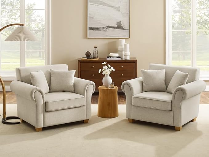 VANOMi 40" W Oversized Accent Chair, Oversized Reading Chair for Living Room, Comfy Reading Nook Chairs for Bedroom, Upholstered Large Chair Armchair Single Sofa for Small Space (Light Khaki)