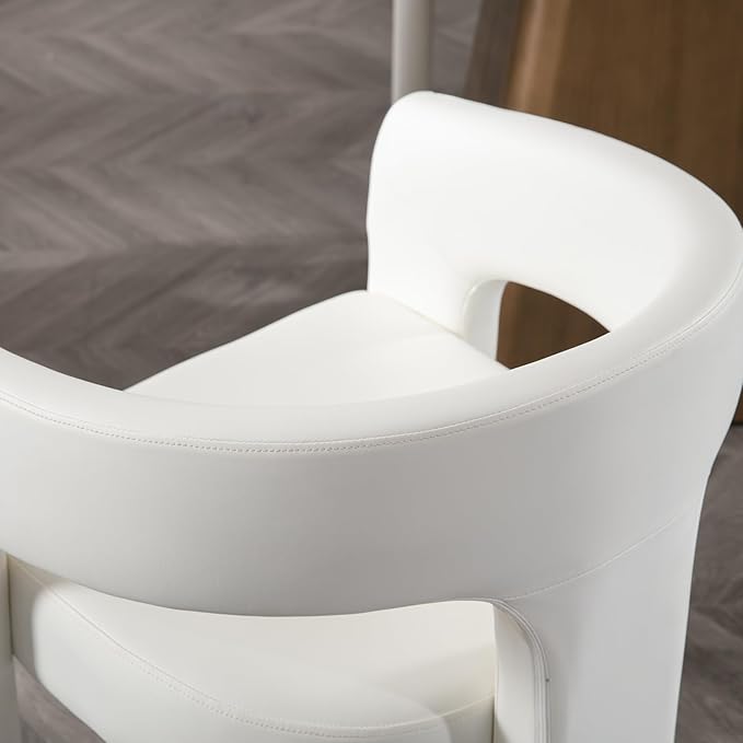 DAYALANE Modern Barrel Dining Chair, Upholstered Faux Leather Accent Kitchen Chair with Arms Comfy Side Chair for Living Room/Home Office/Reception, Pu White