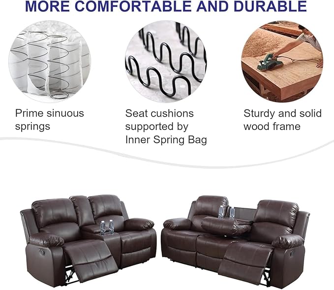 AYCP Bonded Leather Living Room Furniture Set Reclining Sofa Set Loveseat Furniture Sets in Living Room Sofa Recliners (Sofa+Loveseat, Brown)