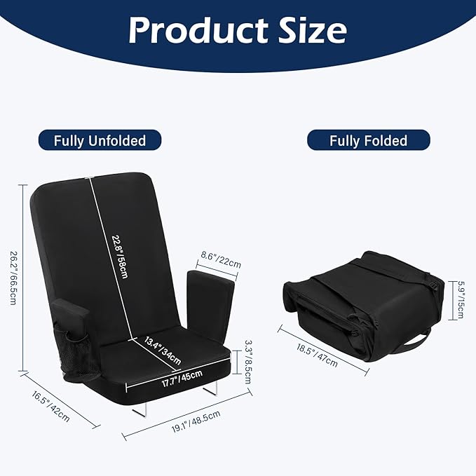 TOPSKY Stadium Seat with High Back Support, 26.2”Height, 19.1”Width (Seat 17.7”), Wide Bleacher Seats with 2 Hook, Picnic Seat，XY-CR-693-W43H (2 Pack)