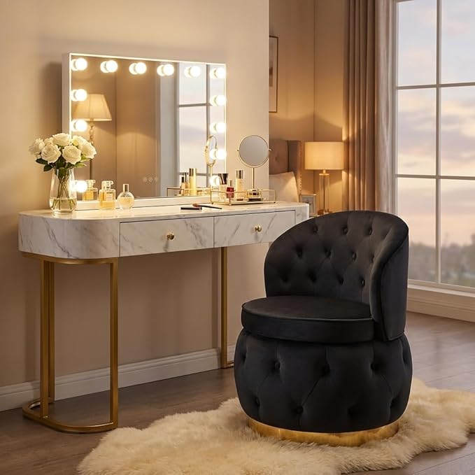 Barrel Chair with Storage, Velvet Round Armchair with Wheels, Soft Tufted Upholstered Easy Chair Tub Chair for Small Space, Living Room, Bedroom, Office, Waiting Room (Black)
