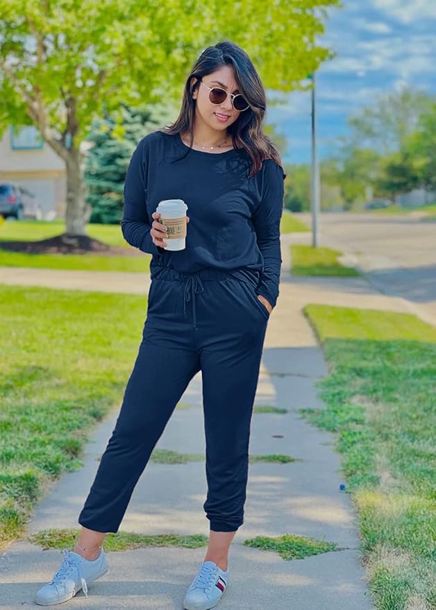 PRETTYGARDEN Women Fall 2 Piece Lounge Outfit Long Sleeve Tops High Waisted Jogger Pants Set Spring Travel Clothes Tracksuit