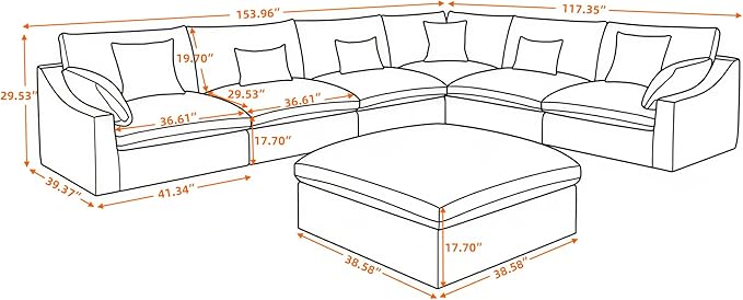 Cloud Modular Sectional Sofa with Ottoman,154" Sectional Sofa Bed Sleeper Couch for Living Room,Convertible Couch Deep Seat for Office Apartment,Covers Washable&Replaceable,Khaki