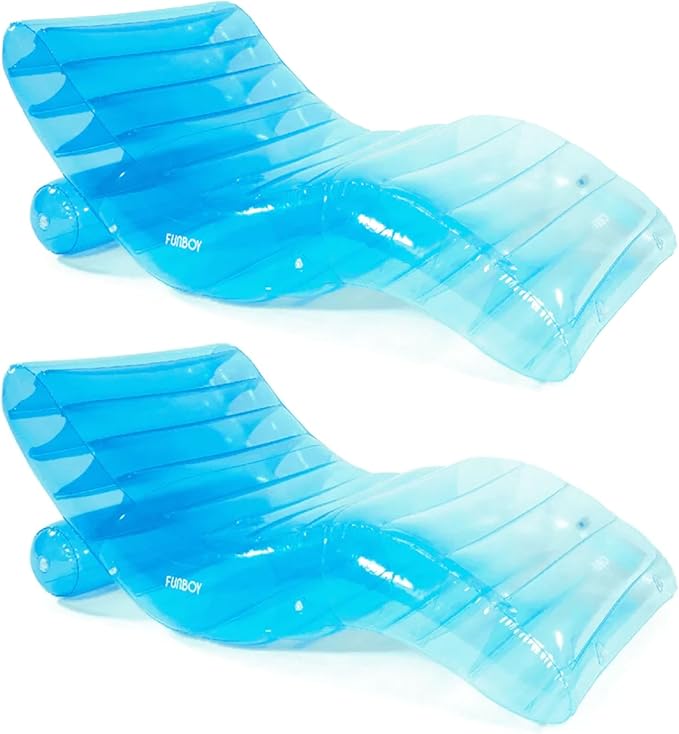 FUNBOY Giant Inflatable Luxury Tri-Color Blue Chaise Lounger, Chair Pool Float for Adults, Perfect for a Summer Pool Party, Bundle Pack of 2