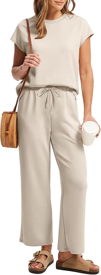 Sampeel Two Piece Sets for Women Summer Vacation Outfits Cap Sleeve Tops Lounge Matching Sets Clothing Beach Fashion Clothes