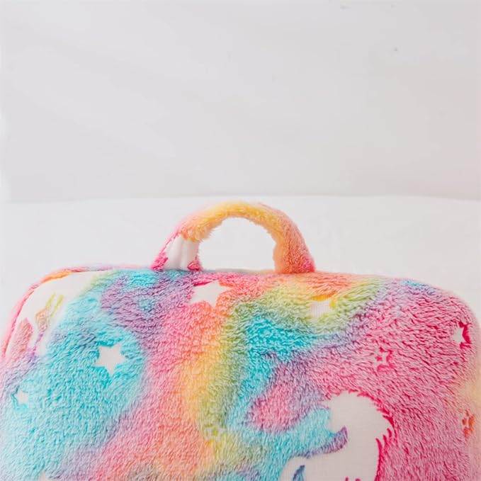 Holawakaka Glow in The Dark Unicorn Reading Pillow for Sitting up in Bed Sofa Kids Teens, Luminous Stars Backrest Pillow with Arms for Boys Girls, Back Support Cushion for Couch Floor Nursery Playroom
