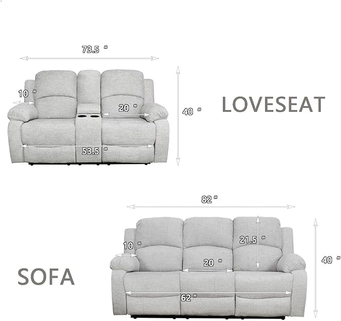 AYCP Microfiber Living Room Furniture Set Reclining Sofa Set Loveseat Furniture Sets in Living Room Sofa Recliners (Sofa+Loveseat, Grey)