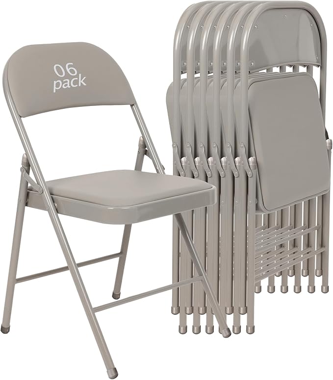 6 Pack Gray Padded Folding Chairs Set - Comfortable Stackable Portable Chairs for Indoor Outdoor, Events, Parties, Office, Wedding (PU Leather, Slate Gray,School Chair)