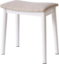 IBUYKE Saddle Cushion Vanity Stool Chair, Foot Rest Stool with Solid Wood Legs, Modern Vanity Bench Ottoman for Piano, Upholstered Seat for Bedroom, Entryway, White Legs&Light Linen WBD007WY