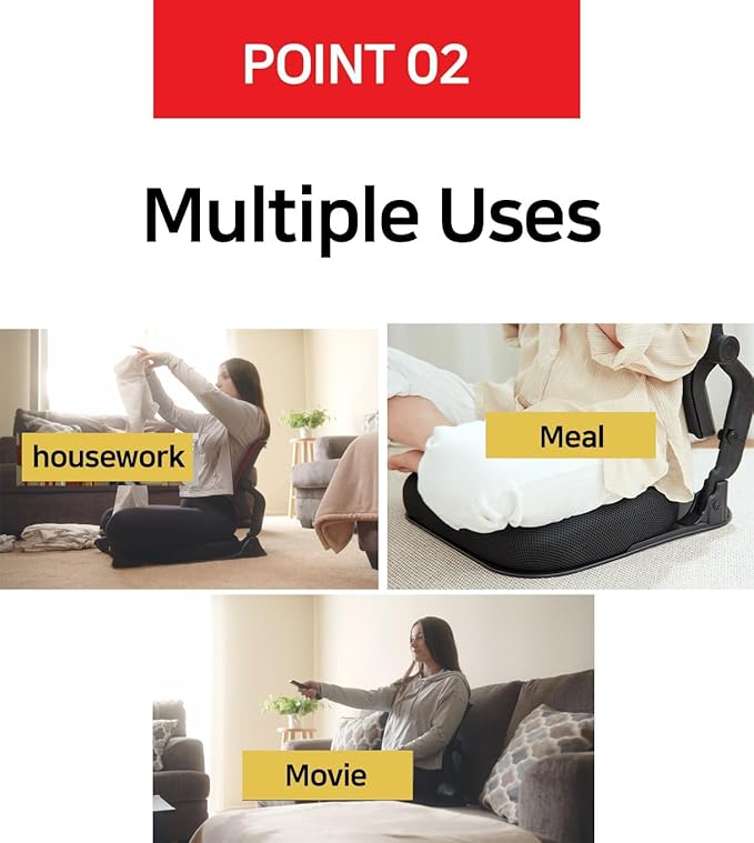 Patented Floor Chair with Back Support - Foldable Orthopedic Floor Chair for Adults/Children - Japanese Legless Seat for Meditation, TV, Pelvic Adjustment - Recliner with Back Support (Black)