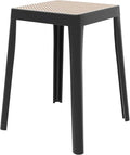 LeisureMod Stackable Square Plastic Dining Stool - Mid-Century Modern Backless Accent Stool with Wicker Top for Kitchen & Dining Room, Black