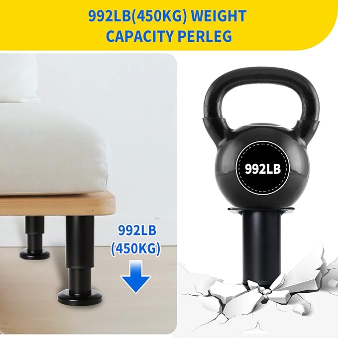 Olldag 4 PCS Adjustable Height Bed Support Legs [with 18PCS Screws] for Bed Frame/Bed Center Slat, Heavy Duty Furniture Replacement Legs 7.08-12.2 inch for Sofa/Cabinet/Couch/Dresser/Table (Black)