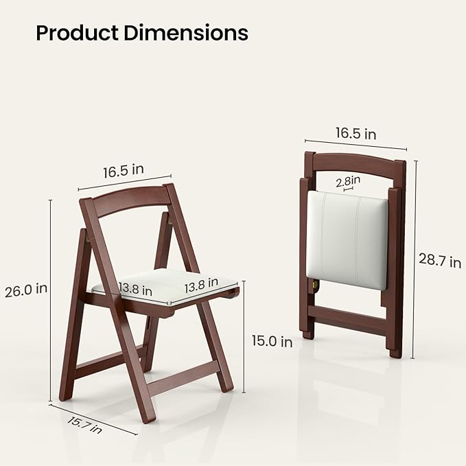 Wood Folding Chairs, 1pc Portable Foldable Chair with Padded Seats, Stackable Collapsible Chair for Outside Indoor Wedding Party Restaurant Meeting Room Patio Events Camping and Garden