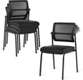 CLATINA 4PK Mesh Stacking Office Desk Chairs, Portable Stackable Bulk Waiting Room Armless Chair with Adjustable Back & Leather Seat for Guest Lobby Side School Church Conference Break, Black