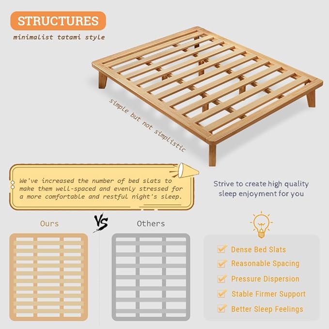 NELYE Twin-XL Platform Bed Base - 14 Inch Solid Wood Mattress Foundation with Support Slats and Legs, Twin XL Size Rubberwood Simple Bed Frame