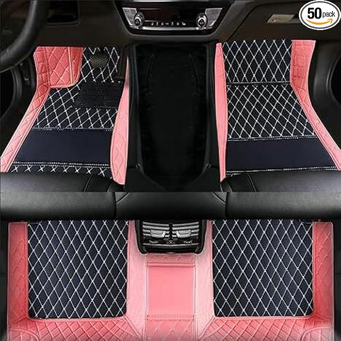TAHALICustom Colors Car Floor Mats Black Pink for 99.9% Sedan SUV Sports， All-Weather Liners Car Floor mat，Luxury Leather Automotive Floor Mats (Pink Black,3D Floor Mats)