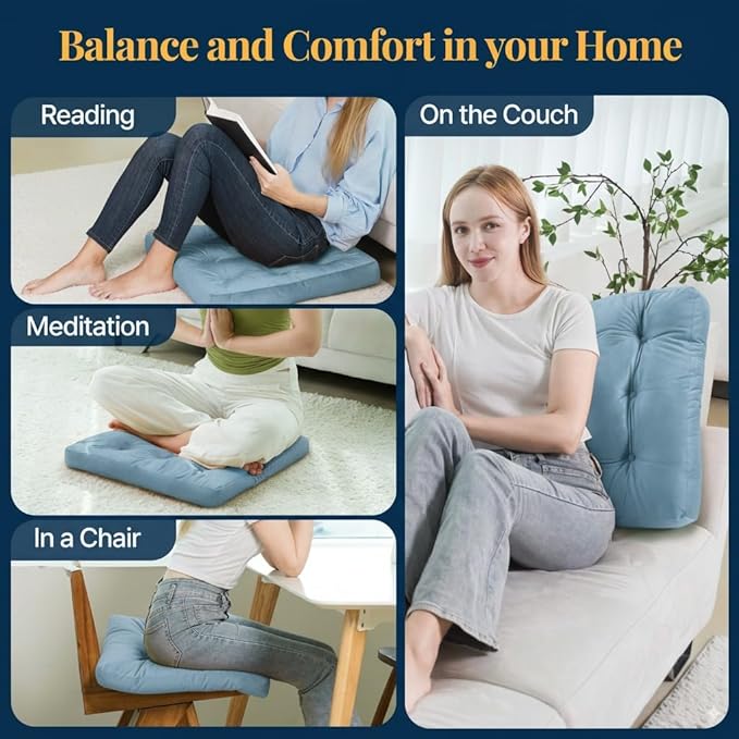 Velvet Floor Pillow,Square Large Pillows Seating for Adults, Tufted Cushions for Meditation, Yoga Tatami Living Room Chair Booster, Machine-Washable & Dryer-Safe, Pastel Blue, 22x22 Inch