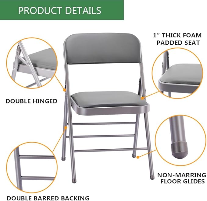 Amazing for less Pack of 2 (Fabric/Vinyl) Steel Frame Metal Foam Padded Folding Chairs (Black, Gray, White) (2-Pack - Vinyl Gray)