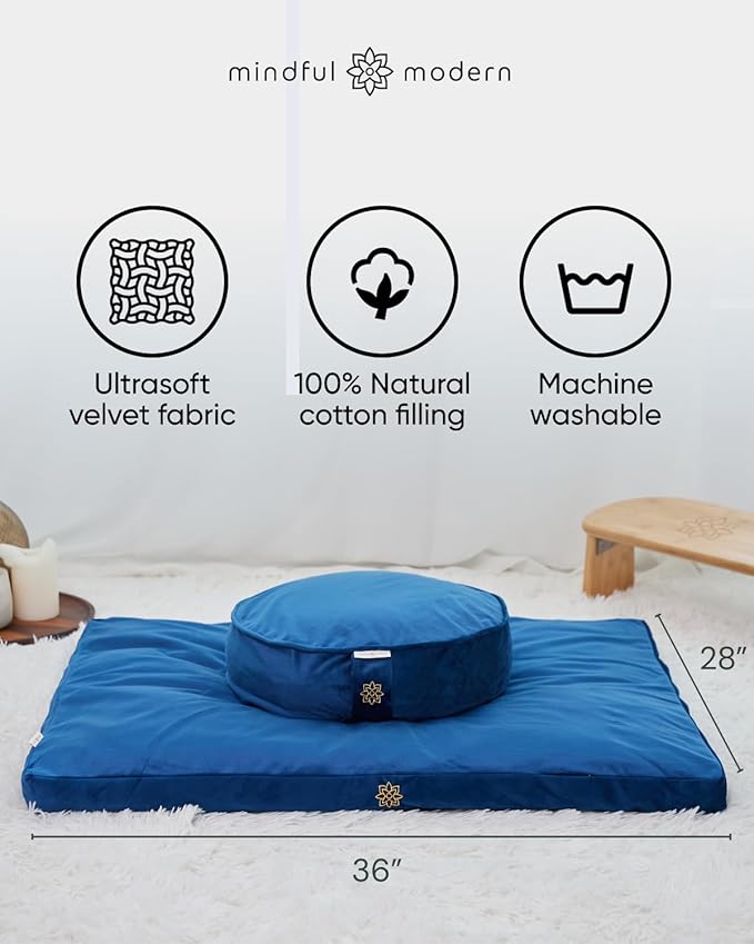 Mindful & Modern Zabuton Meditation Mat - Cotton Filled Yoga and Meditation Pad - Zabuton Meditation Cushion for Kneeling and Sitting Support - Large Rectangular Sitting Floor Pillow for Bench or Zafu