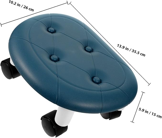 BESPORTBLE Rolling Stool with Wheels Blue Low Small Stool for Office Portable Foot Rest for Pedicure and Home Use
