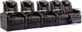 Weilianda Home Theater Seating Top Grain Leather Zero Gravity Recliner Chair Power Headrest Recline Movie Seat Gaming 7 Colors Mood Light Sofa with Tray Table USB Charge Row of 5 Loveseat Right Brown
