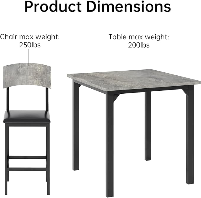 AWQM 5-Piece Dining Table Set, Dining Table Set for 4, Counter Height Table & 4 Bar Stools, Modern Kitchen Dining Set, with Upholstered Chairs, Compact Dining Set for Small Spaces, Gray