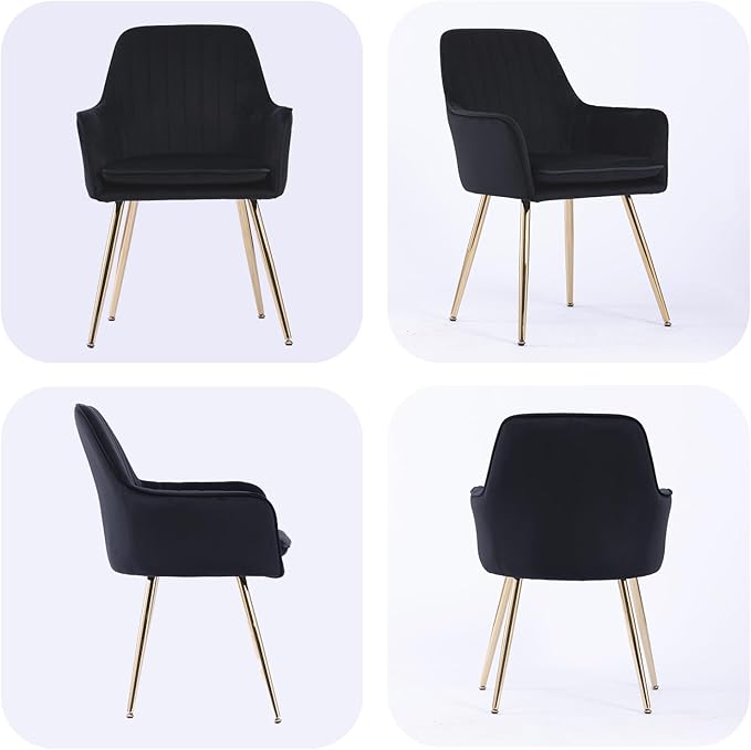 Purgreen Velvet Dining Chair Set of 6 - Modern Mid-Back Accent Chair with Gold Plating Legs - Comfy Upholstered Chair for Living Room，Bedroom & Reception Room (Velvet Black, Set of 4)