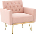 Accent Chair for Living Room, Comfy Oversized Velvet Upholstered Arm Chairs, Mid Century Modern Reading Single Sofa Side Chair with Tufted Back and Gold Legs for Bedroom (1, Pink)
