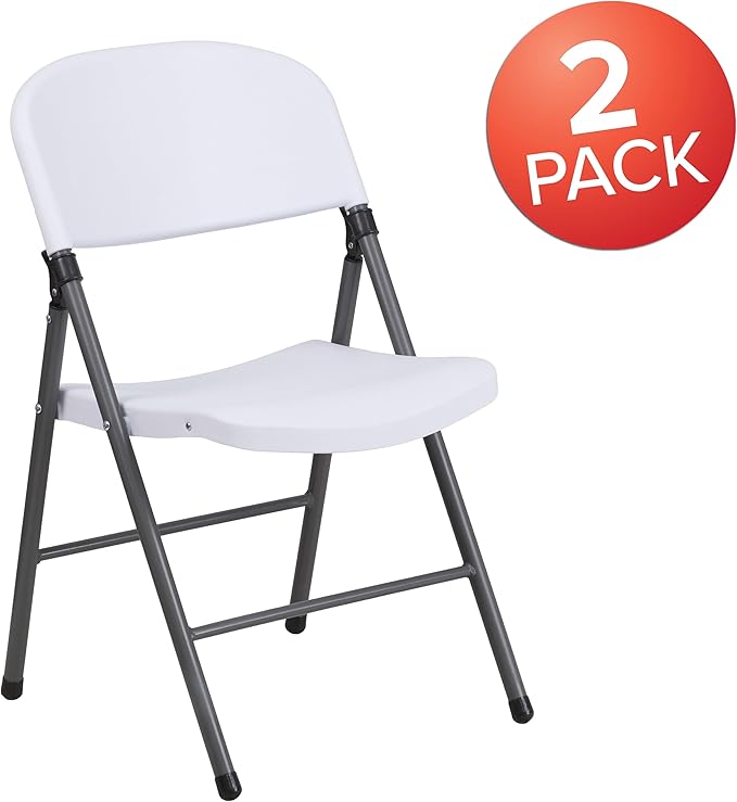Flash Furniture 2 Pack HERCULES Series 330 lb. Capacity Granite White Plastic Folding Chair with Charcoal Frame