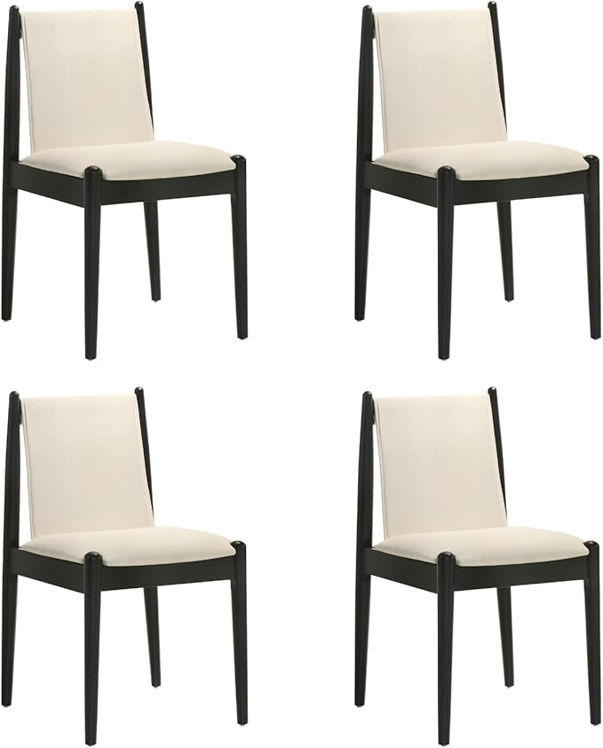 DUOMAY Upholstered Linen Beige Dining Chairs Set of 4, Wooden Armless Kitchen Chairs with Black Legs and Sturdy Frame for Dining Room, Restaurant, Living Room