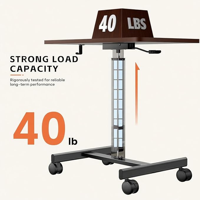 NICECOZY Mobile Standing Desk, Small Teacher Standing Rolling Desk, Portable Laptop Desk with Lockable Wheels, Computer Workstations, Adjustable Height, Dark Walnut