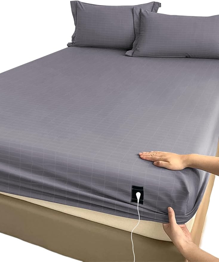 YOUBLAO Grounding Sheets Full Size (54x80x14in), 90% Organic Cotton + 10% Silver Fiber, Grounding Sheet for Bed, Fitted Grounded Sheet for Improved Sleep, Earth Sheets with 15FT Cord Gray
