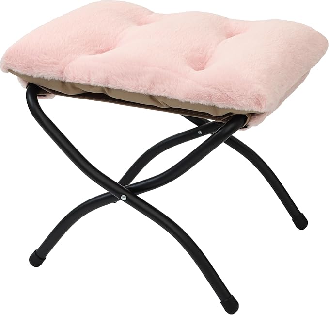 Mordchil HF 15"(H) Folding Ottoman, Foldable Footrest Stool, Portable Small Foot Stool for Couch, Collapsible Foot Rest Ottoman for Sofa, Accent Padded Ottomans for Living Room, Bedroom, Pink
