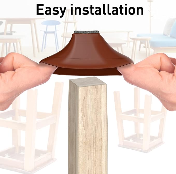 CHWM Square Chair Leg Protectors for Hardwood Floors, 16 Pcs Silicone Felt Furniture Leg Cover,3/4" -7/8", Brown.