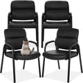 Oline Leather Guest Chair with Padded Arms, Reception Meeting Conference Waiting Room Lobby Home Desk Big and Tall Executive Office Chair, Black (4 Pack)
