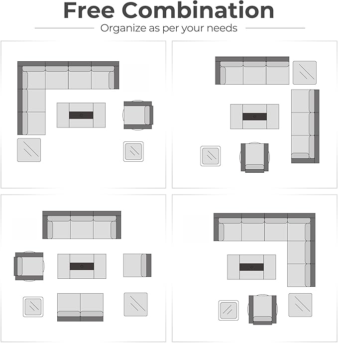 HOOOWOOO 10 Piece Patio Sectional Furniture Set with Fire Pit Table,Modern Wicker Outdoor Conversation Sofa Sets,Weather Resistant Modular L Shaped Outside Couch Swivel Chair Set(Light Grey)