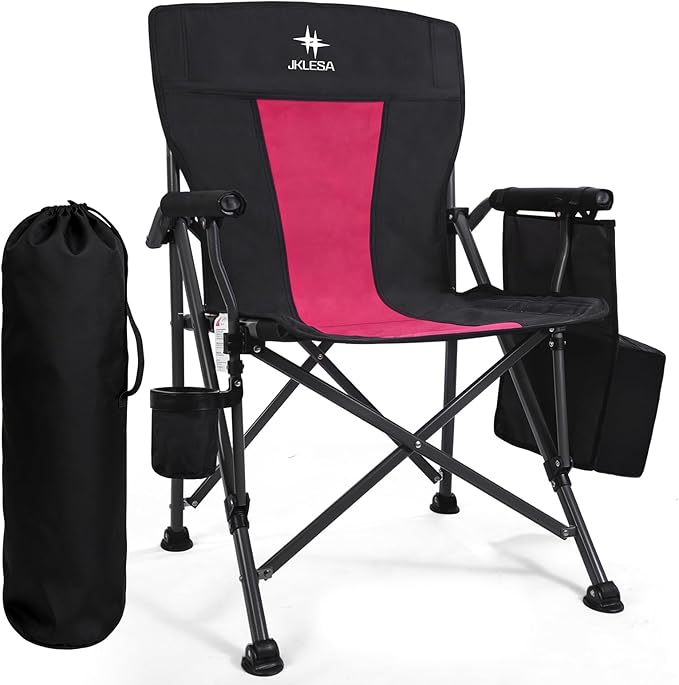 XL Premium Camping Chair - 400lb Capacity, Oversized 23.7" Wide Seat, Heavy Duty 600D Oxford Fabric, Padded Camping Chair Portable for Outdoor, Beach, Tailgate Parties Black/Red